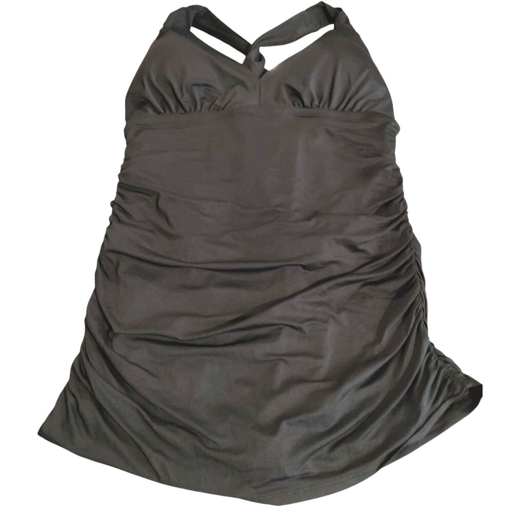 Ralph Lauren Black Plunge Mio Halter Onepiece Swimdress Size 18W LR7DB02W NWT